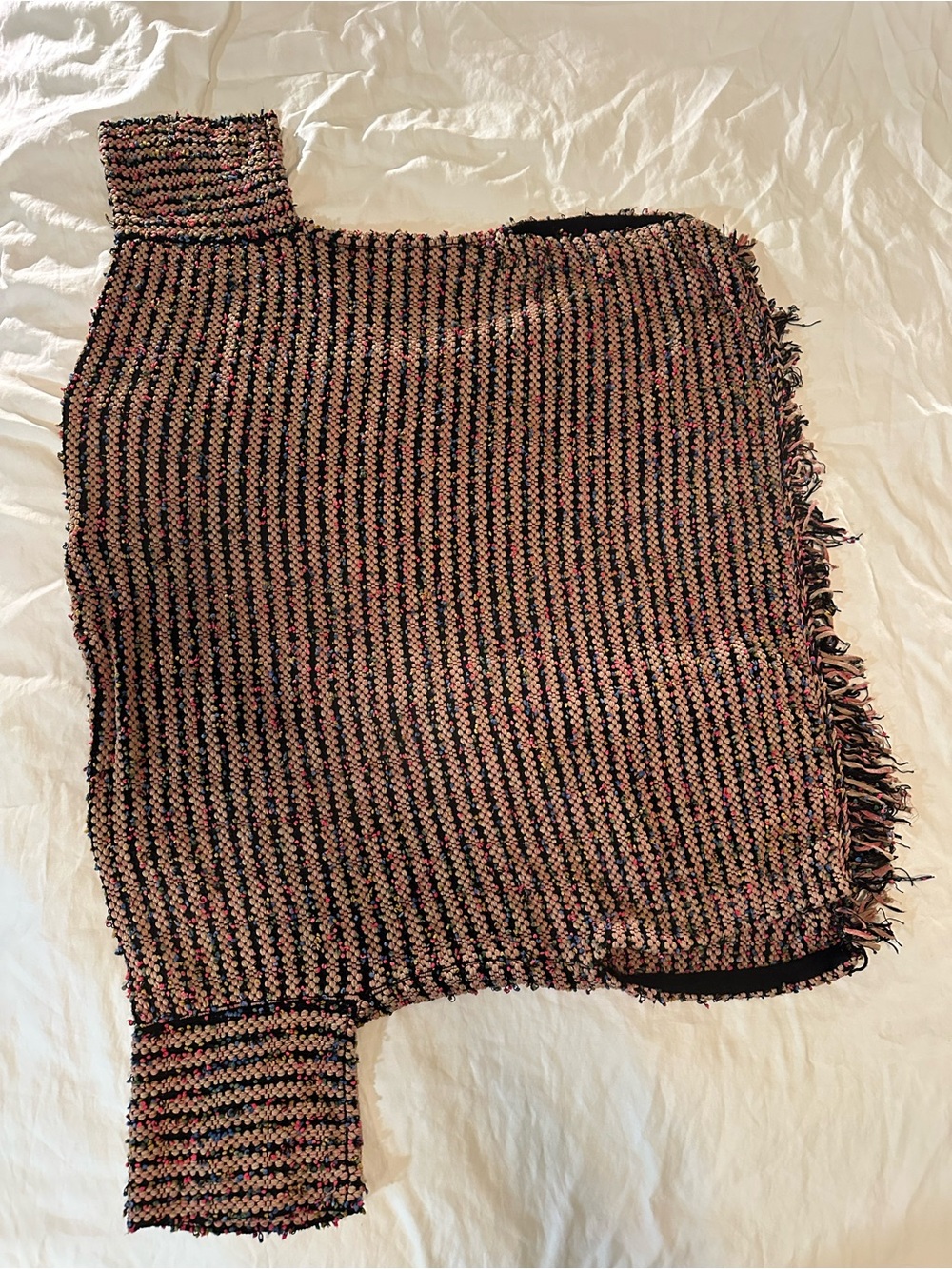 ETRO Boucle Knit Fringe Cardigan Sweater Small Multicolor Tweed Italy Boho Luxe - Picture 11 of 14